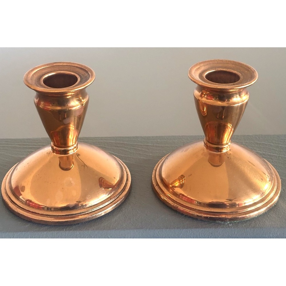2 Vintage Weighted Copper Candlestick Candle Holders